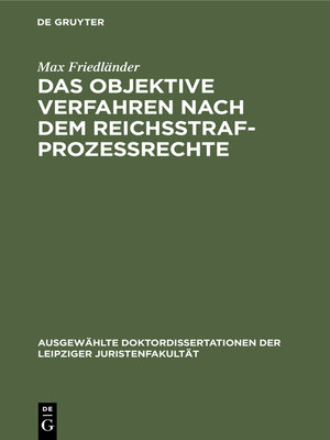 cover image of Das objektive Verfahren nach dem Reichsstrafprozessrechte